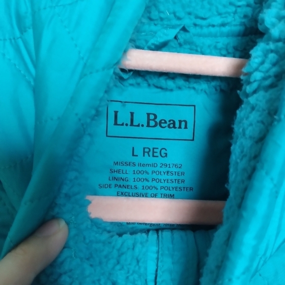 L. L. Bean Blue Green Quilted Fleece Lined Full Zip Sleeveless Vest Size Large - Picture 15 of 16